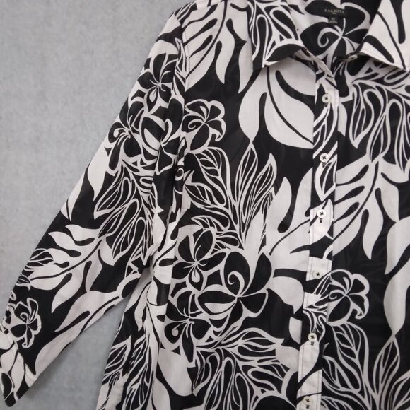 Talbots | Black White Floral Long Sleeve Button Up Blouse Shirt  |  Size 2X - Picture 5 of 9